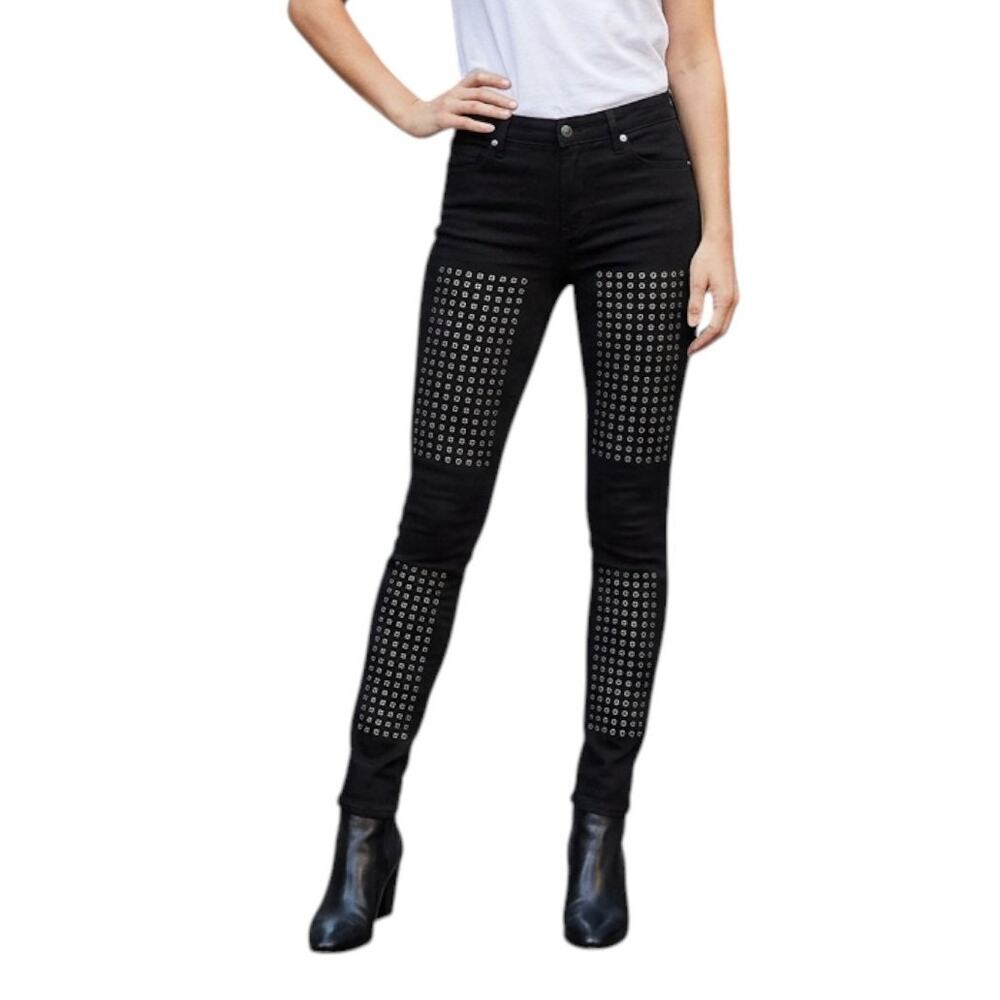 J BRAND Black Mid-Rise Studded Accents Skinny Leg Jeans, US28